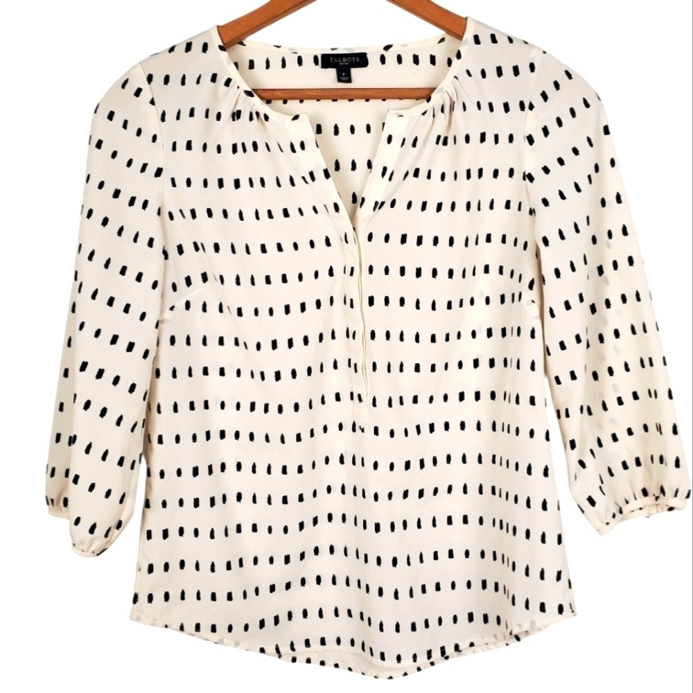 Talbots White and Black Silky Blouse. PETITE. #318